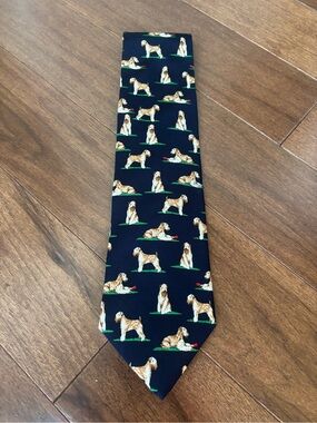 Alynn Neckwear Soft Coated Wheaten Terrier Dog Silk Tie Navy Blue Vintage